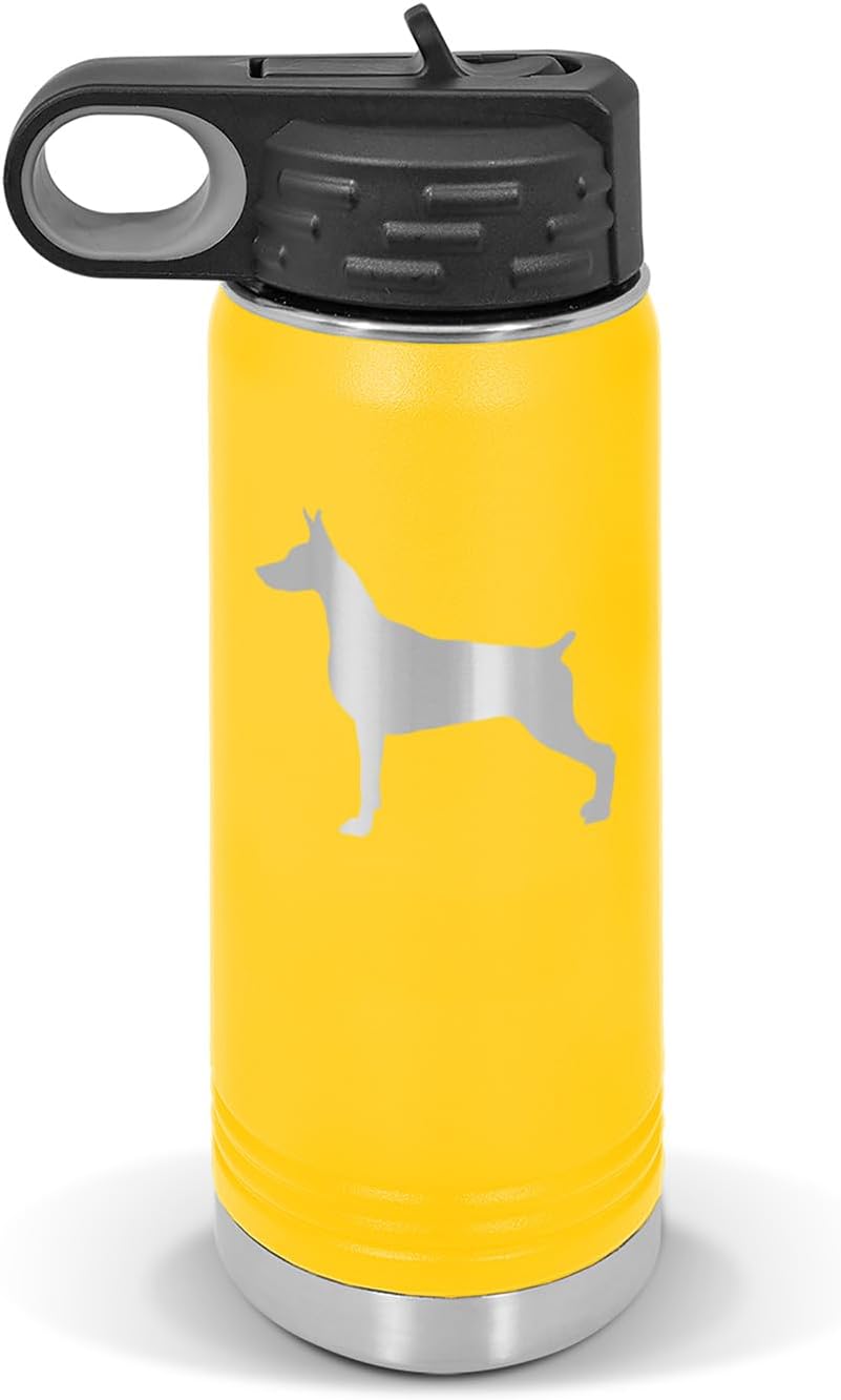 Doberman Pinscher Water Bottle 20 oz - Laser Engraved w/Flip Top Removable Straw - Polar Camel - Stainless - Vacuum Insulated - Drinkware - Dog Canine pet