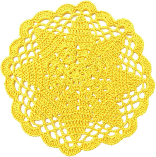 3 PCS 7 Inch Crochet Lace Doilies Coasters Handmade Knitted Small Plants Mug Cup Place Mats (Yellow)