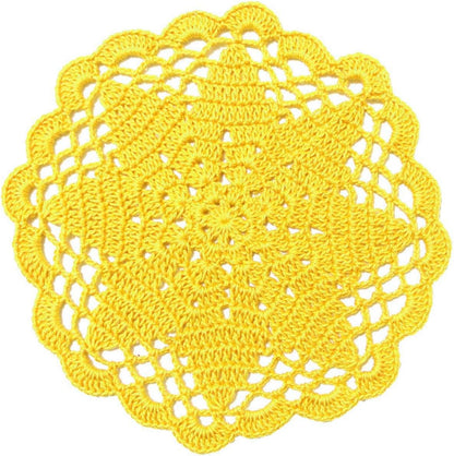 3 PCS 7 Inch Crochet Lace Doilies Coasters Handmade Knitted Small Plants Mug Cup Place Mats (Yellow)