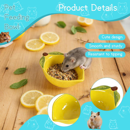 Small Guinea Pig Food Bowl Cute Ceramic Hamster Water Bowl Ferret Rat Chinchilla Rabbit Feeding Dish Young Animal Feeder (Lemon Yellow)