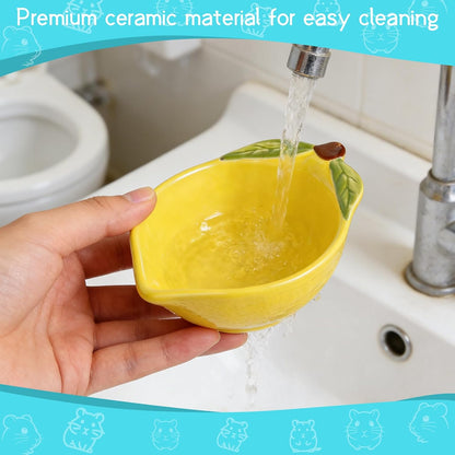 Small Guinea Pig Food Bowl Cute Ceramic Hamster Water Bowl Ferret Rat Chinchilla Rabbit Feeding Dish Young Animal Feeder (Lemon Yellow)
