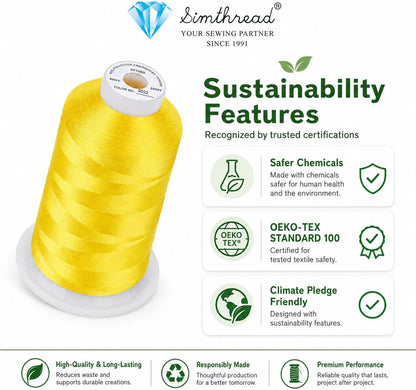 5500Yds Embroidery Thread, 5000M High-Yardage 40WT 100% Polyester Thread – 170+ Vivid Colors, High-Speed Rated – Compatible with Brother, Singer, Janome & More - Sunshine Yellow S022