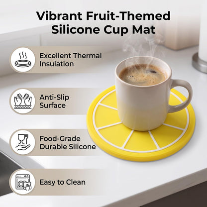 Cute Fruit Shape Coaster, Silicone Cup Mat with Anti Slip & Heat Insulation, Cup Holder Drink Mat for Kitchen Accessory (Lemon)