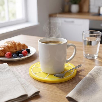 Cute Fruit Shape Coaster, Silicone Cup Mat with Anti Slip & Heat Insulation, Cup Holder Drink Mat for Kitchen Accessory (Lemon)