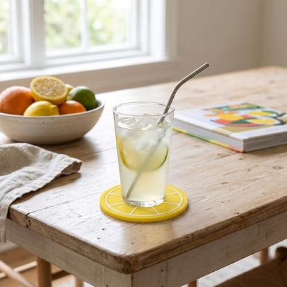 Cute Fruit Shape Coaster, Silicone Cup Mat with Anti Slip & Heat Insulation, Cup Holder Drink Mat for Kitchen Accessory (Lemon)