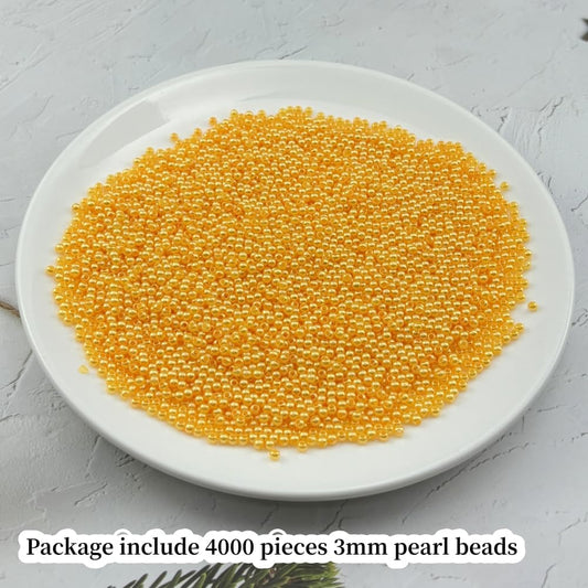 4000pcs Pearl Beads for Crafts 3mm Resin Pearl for Jewelry Making Round Bulk Pearls Beads with Hole for Sewing Crafts Decoration Necklaces Bracelets Earrings Making(Gold Yellow)
