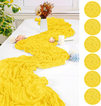 6 Pack Yellow Cheesecloth Table Runner 10FT Cheese Cloths for Wedding Decor, 20x120inch Rustic Boho Gauze Table Runners for Wedding Party Bridal Shower Table Decoration