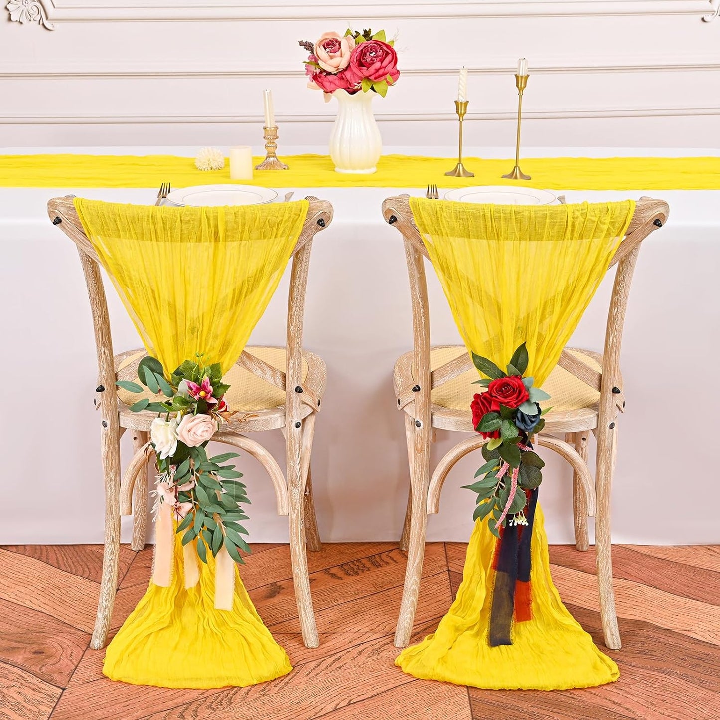 6 Pack Yellow Cheesecloth Table Runner 10FT Cheese Cloths for Wedding Decor, 20x120inch Rustic Boho Gauze Table Runners for Wedding Party Bridal Shower Table Decoration