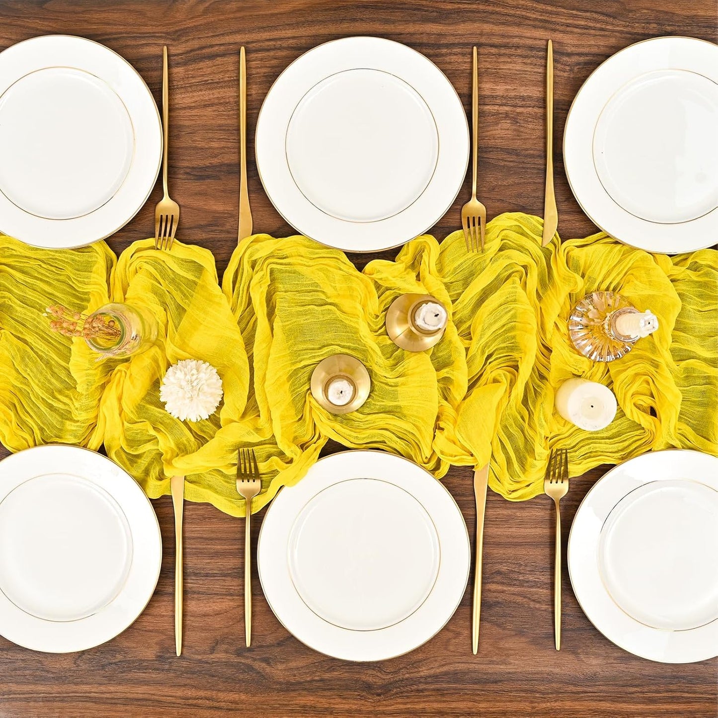 6 Pack Yellow Cheesecloth Table Runner 10FT Cheese Cloths for Wedding Decor, 20x120inch Rustic Boho Gauze Table Runners for Wedding Party Bridal Shower Table Decoration