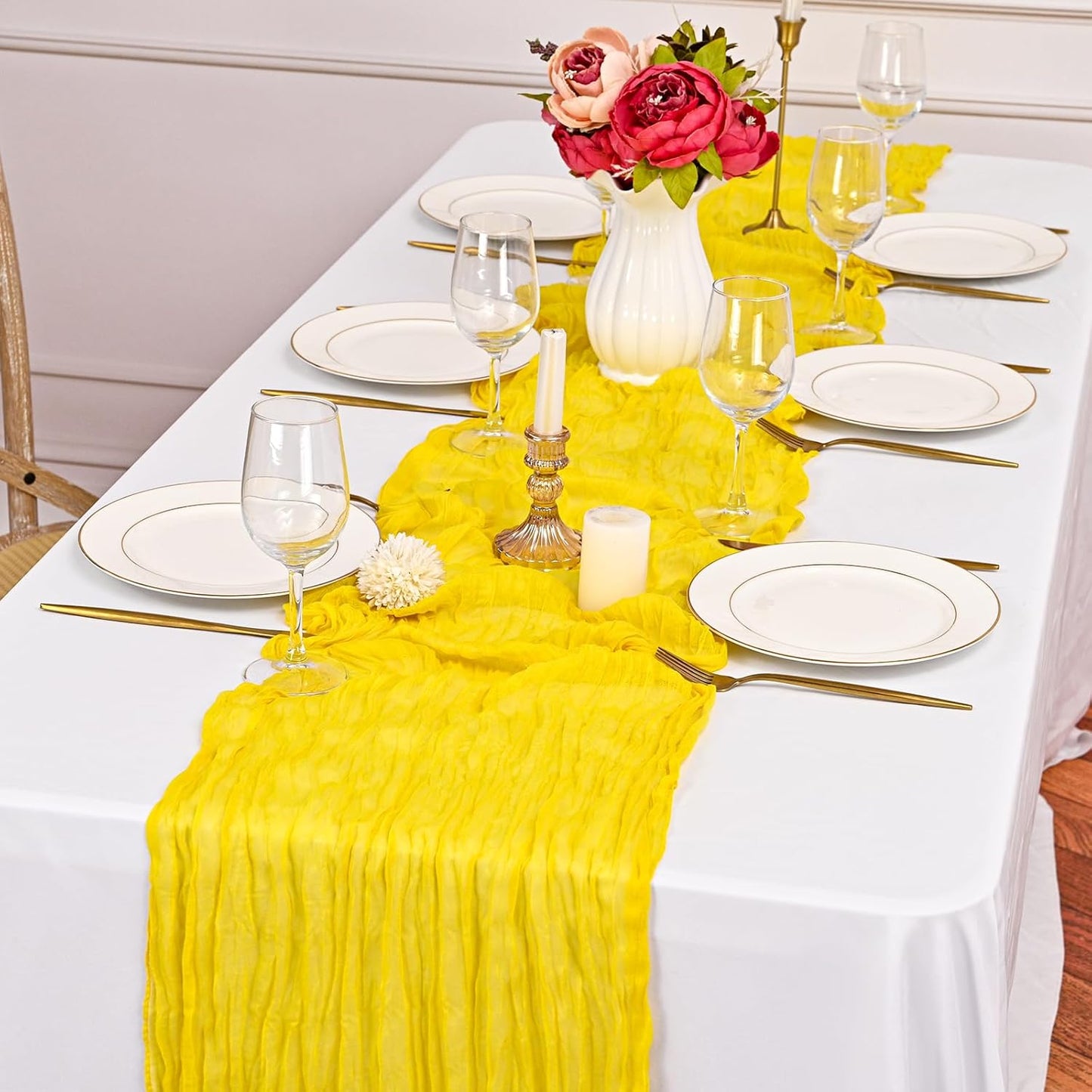 6 Pack Yellow Cheesecloth Table Runner 10FT Cheese Cloths for Wedding Decor, 20x120inch Rustic Boho Gauze Table Runners for Wedding Party Bridal Shower Table Decoration