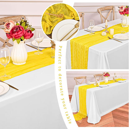 6 Pack Yellow Cheesecloth Table Runner 10FT Cheese Cloths for Wedding Decor, 20x120inch Rustic Boho Gauze Table Runners for Wedding Party Bridal Shower Table Decoration
