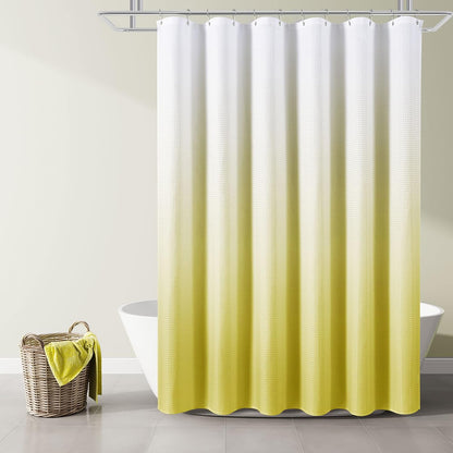 Lemon Yellow Textured Fabric Bath Shower Curtain, Polyester Ombre Curtains for Bathroom, Water Repellent Shower Curtain Liner with 12 Hooks,Machine Washable,72 x 72 inch