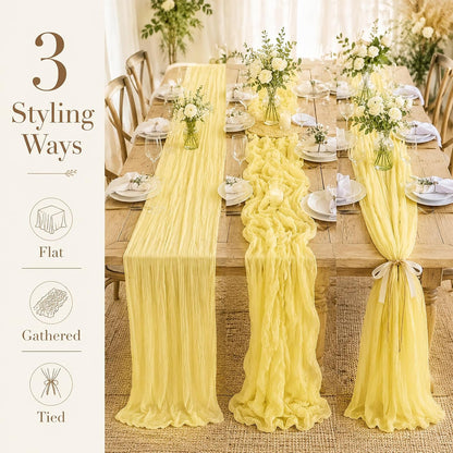6 Pack Light Yellow Cheesecloth Table Runner 21 x 120 inch Light Yellow Table Runner Boho Gauze Cheese Cloth Table Runners Rustic Sheer Table Runner for Wedding Party Baby Shower Birthday Home Decor