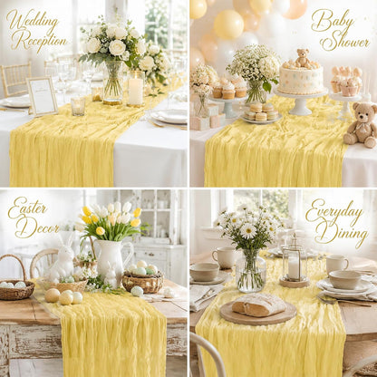 6 Pack Light Yellow Cheesecloth Table Runner 21 x 120 inch Light Yellow Table Runner Boho Gauze Cheese Cloth Table Runners Rustic Sheer Table Runner for Wedding Party Baby Shower Birthday Home Decor