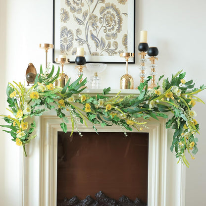 Yellow Artificial Flower Garland 6FT Fake Poppy Floral Garland Hanging Vines Spring Summer Flowers Decorations for Mantle Table Centerpieces Room Wall Fireplace Wedding Decor (Yellow)