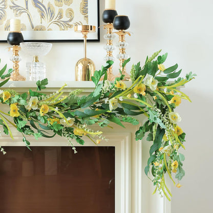 Yellow Artificial Flower Garland 6FT Fake Poppy Floral Garland Hanging Vines Spring Summer Flowers Decorations for Mantle Table Centerpieces Room Wall Fireplace Wedding Decor (Yellow)