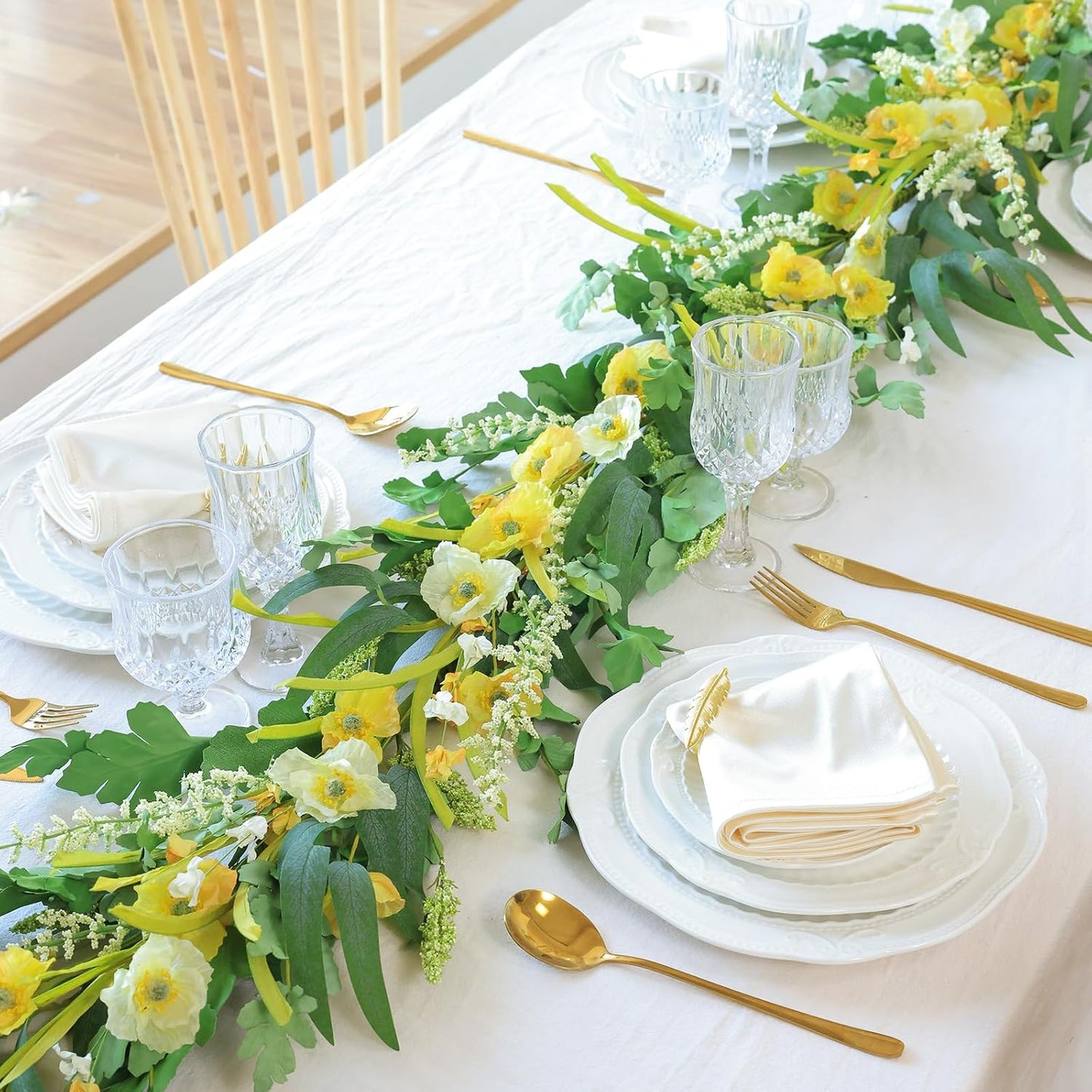 Yellow Artificial Flower Garland 6FT Fake Poppy Floral Garland Hanging Vines Spring Summer Flowers Decorations for Mantle Table Centerpieces Room Wall Fireplace Wedding Decor (Yellow)