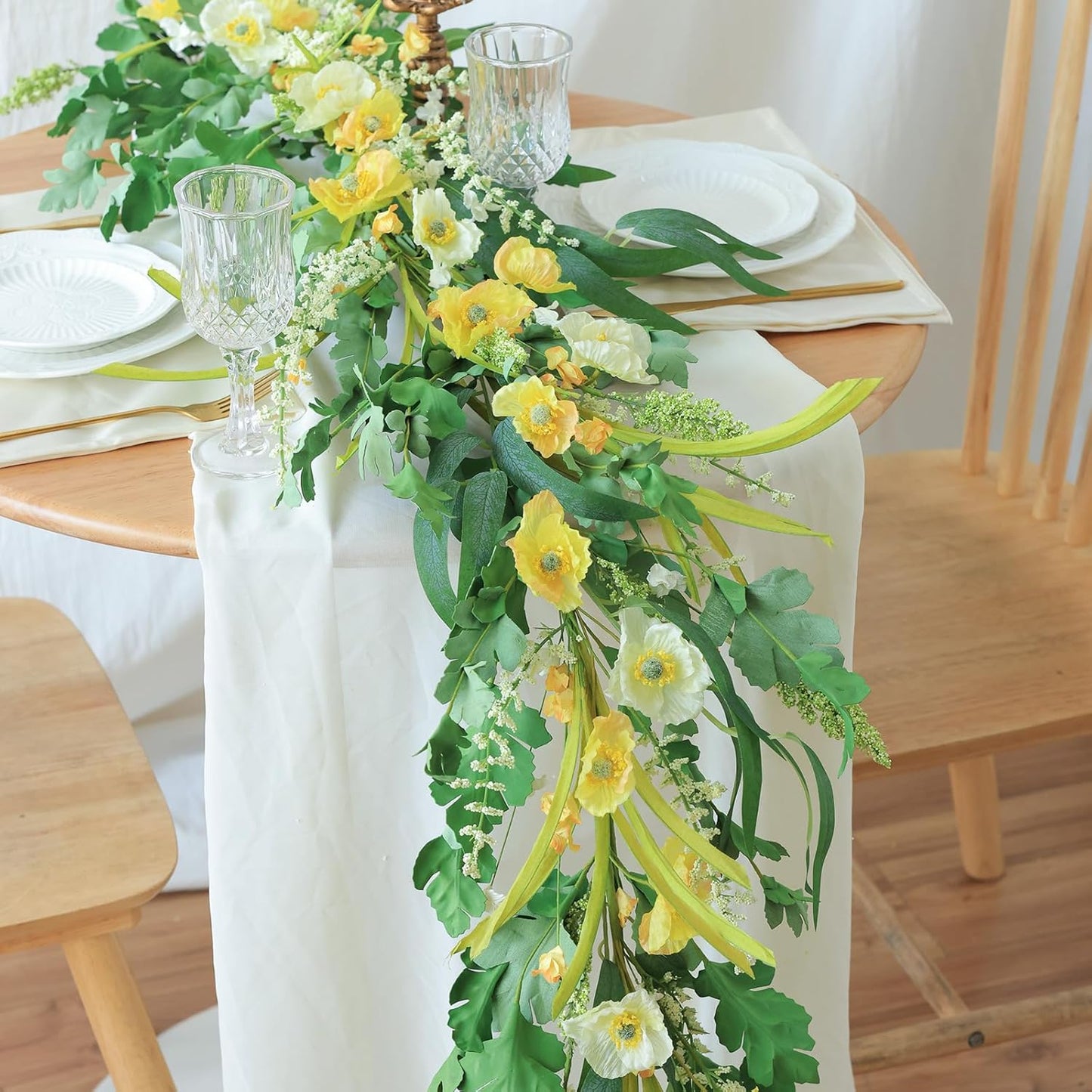 Yellow Artificial Flower Garland 6FT Fake Poppy Floral Garland Hanging Vines Spring Summer Flowers Decorations for Mantle Table Centerpieces Room Wall Fireplace Wedding Decor (Yellow)