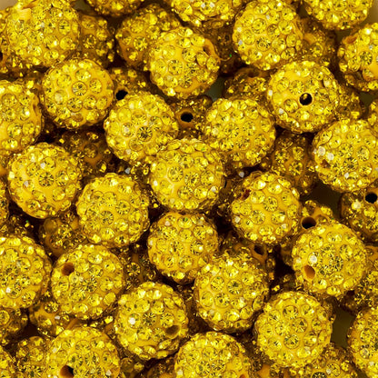 Beadthoven 100pcs 10mm Rhinestone Beads Lemon Yellow Crystal Pave Clay Disco Ball Beads Round Polymer Clay Rhinestone Diamond Clay Spacers for Necklace Bracelet Jewelry Making