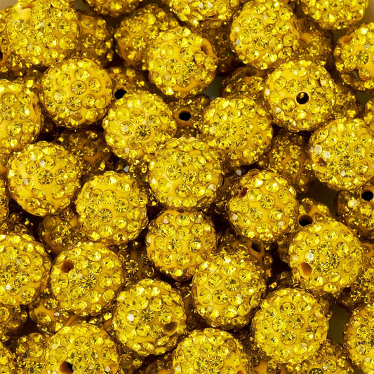 Beadthoven 100pcs 10mm Rhinestone Beads Lemon Yellow Crystal Pave Clay Disco Ball Beads Round Polymer Clay Rhinestone Diamond Clay Spacers for Necklace Bracelet Jewelry Making