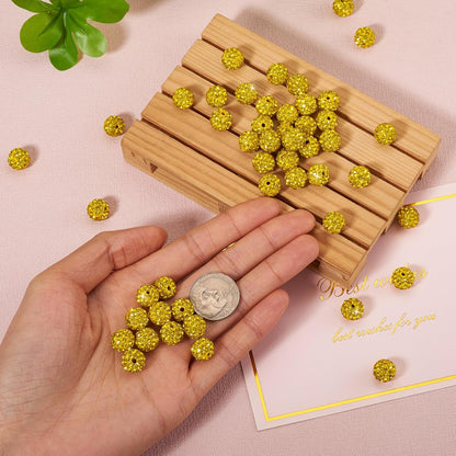 Beadthoven 100pcs 10mm Rhinestone Beads Lemon Yellow Crystal Pave Clay Disco Ball Beads Round Polymer Clay Rhinestone Diamond Clay Spacers for Necklace Bracelet Jewelry Making