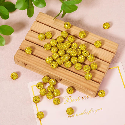 Beadthoven 100pcs 10mm Rhinestone Beads Lemon Yellow Crystal Pave Clay Disco Ball Beads Round Polymer Clay Rhinestone Diamond Clay Spacers for Necklace Bracelet Jewelry Making