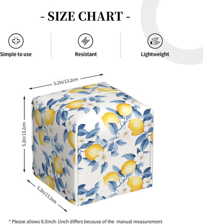 Tissue Box Cover Lemon Watercolor Flower Blue PU Leather Tissue Holder, Square Facial Tissue Case 5.2 Inches Tissue Box Organizer for Bathroom Living Room Office