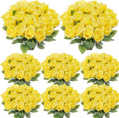 80 Pcs Rose Artificial Flowers Bulk with Long Stem, Silk Roses Realistic Fake Flowers Bouquet for Wedding Table Centerpieces Bridal Shower Party Home Decorations(Yellow)