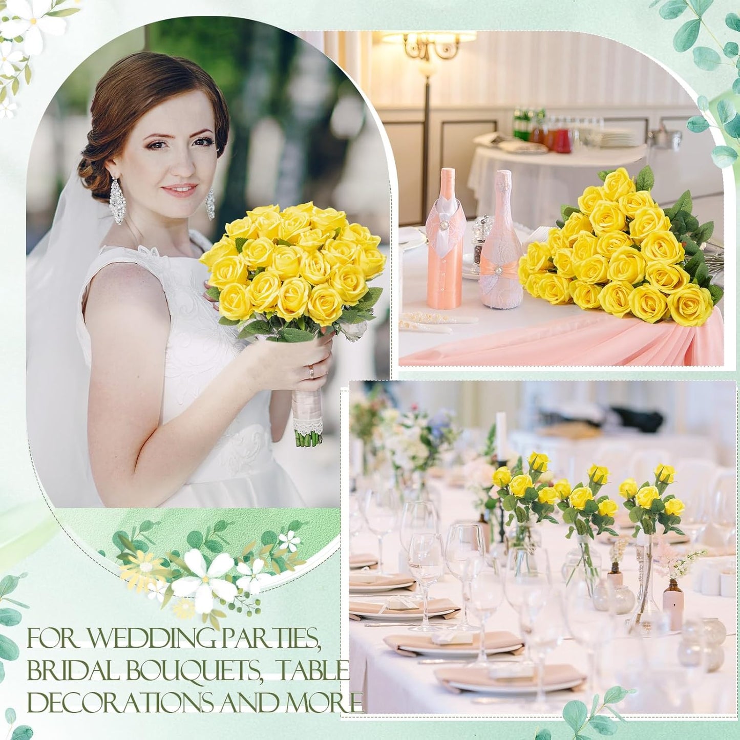 80 Pcs Rose Artificial Flowers Bulk with Long Stem, Silk Roses Realistic Fake Flowers Bouquet for Wedding Table Centerpieces Bridal Shower Party Home Decorations(Yellow)