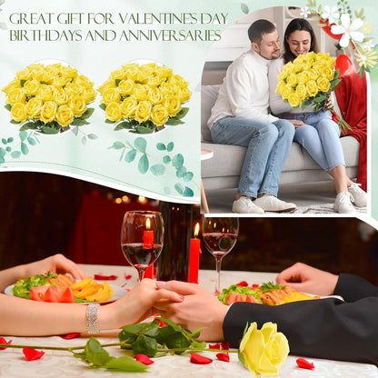 80 Pcs Rose Artificial Flowers Bulk with Long Stem, Silk Roses Realistic Fake Flowers Bouquet for Wedding Table Centerpieces Bridal Shower Party Home Decorations(Yellow)