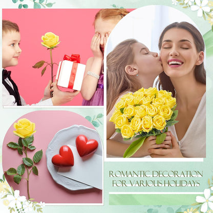80 Pcs Rose Artificial Flowers Bulk with Long Stem, Silk Roses Realistic Fake Flowers Bouquet for Wedding Table Centerpieces Bridal Shower Party Home Decorations(Yellow)