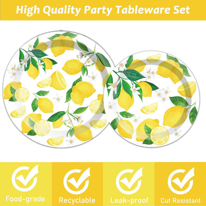 50 Guests Lemon Party Decorations Plates and Napkins Yellow Lemons Summer Party Supplies for Birthday Baby Shower Lemon Theme Disposable Plates Tableware Set 200 PCS