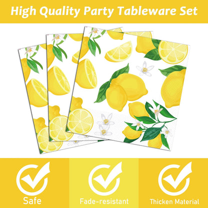 50 Guests Lemon Party Decorations Plates and Napkins Yellow Lemons Summer Party Supplies for Birthday Baby Shower Lemon Theme Disposable Plates Tableware Set 200 PCS