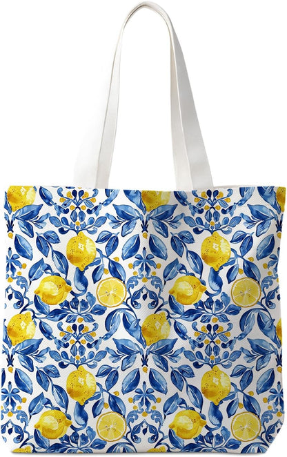 Lemons Fruits Food Tote Bag Gifts for Women, Canvas Aesthetic Reusable Grocery Bags Shopping Bags
