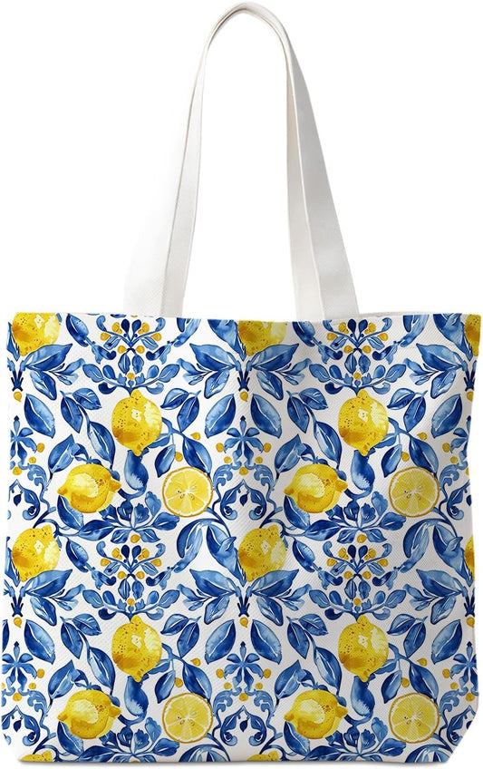 Lemons Fruits Food Tote Bag Gifts for Women, Canvas Aesthetic Reusable Grocery Bags Shopping Bags