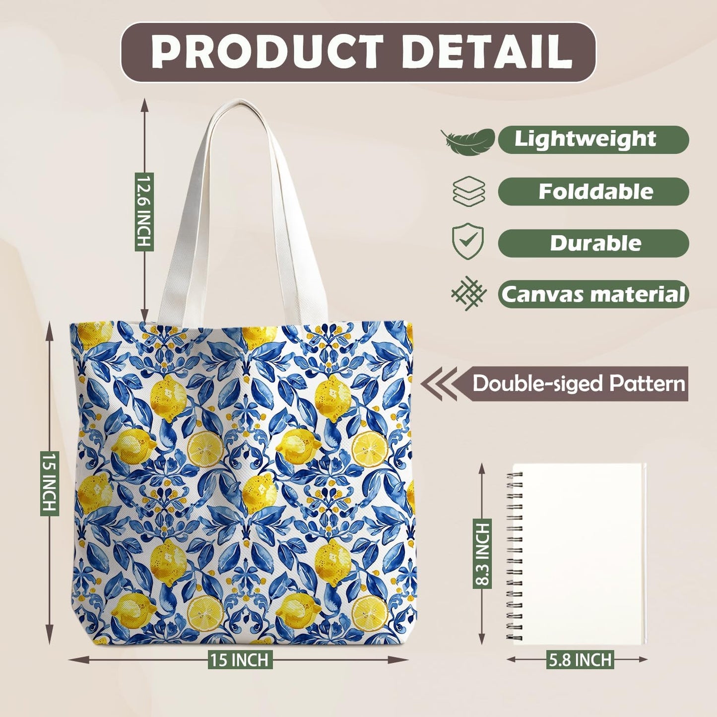 Lemons Fruits Food Tote Bag Gifts for Women, Canvas Aesthetic Reusable Grocery Bags Shopping Bags