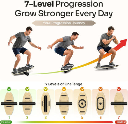 Balance Board - 7 Mode Wobble Board with Roller & Ball | 7 Modes Balance Trainer, Adjustable Stoppers for Balance Training, Core Workouts, Stability, Surf Training & Physical Therapy