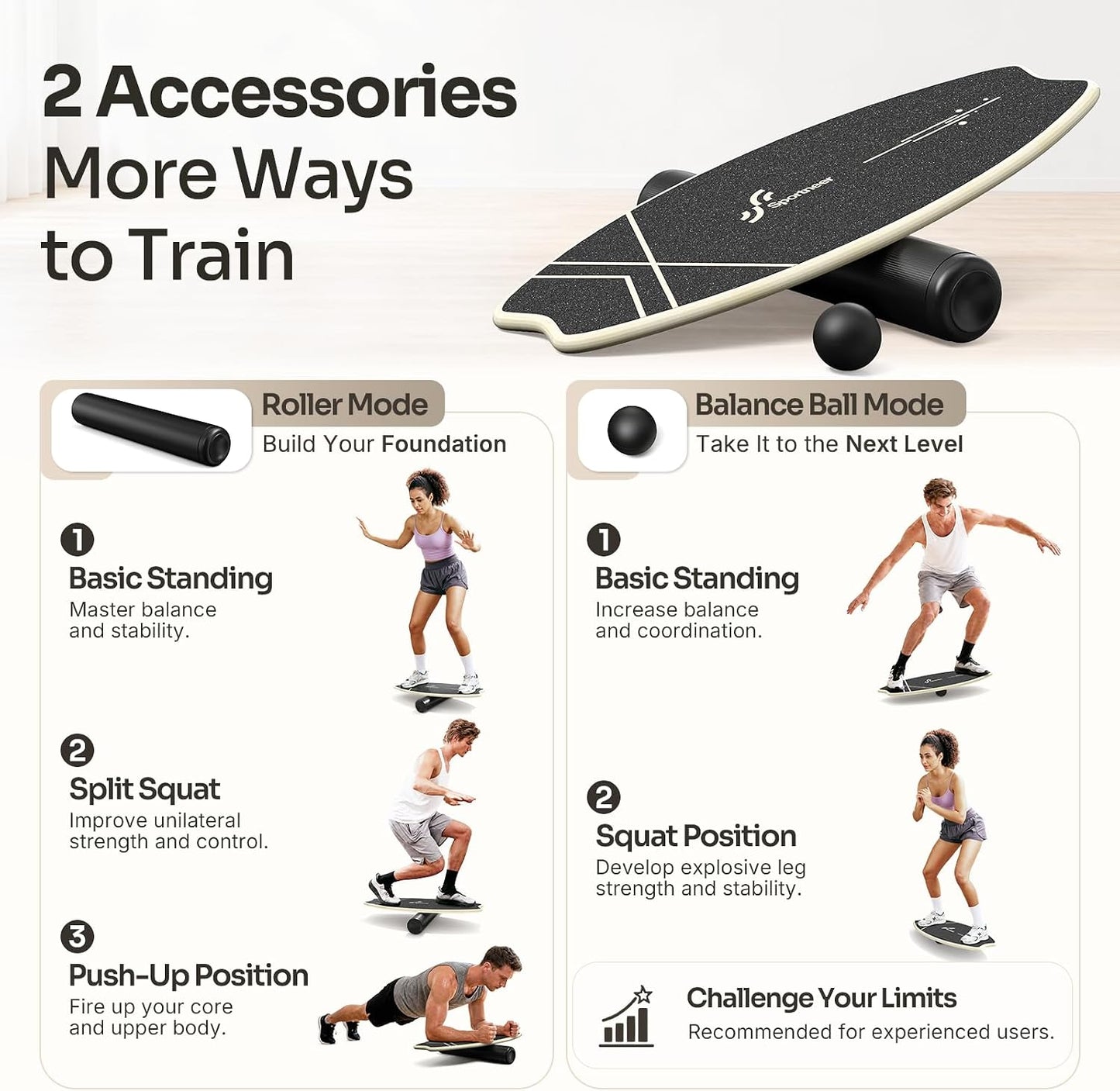 Balance Board - 7 Mode Wobble Board with Roller & Ball | 7 Modes Balance Trainer, Adjustable Stoppers for Balance Training, Core Workouts, Stability, Surf Training & Physical Therapy