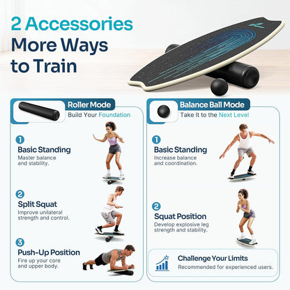 Balance Board - 7 Mode Wobble Board with Roller & Ball | 7 Modes Balance Trainer, Adjustable Stoppers for Balance Training, Core Workouts, Stability, Surf Training & Physical Therapy
