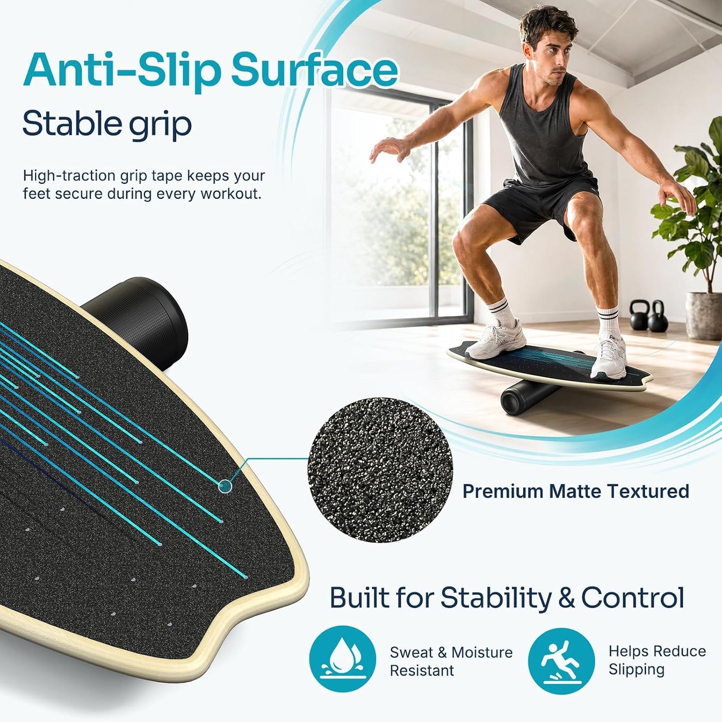 Balance Board - 7 Mode Wobble Board with Roller & Ball | 7 Modes Balance Trainer, Adjustable Stoppers for Balance Training, Core Workouts, Stability, Surf Training & Physical Therapy