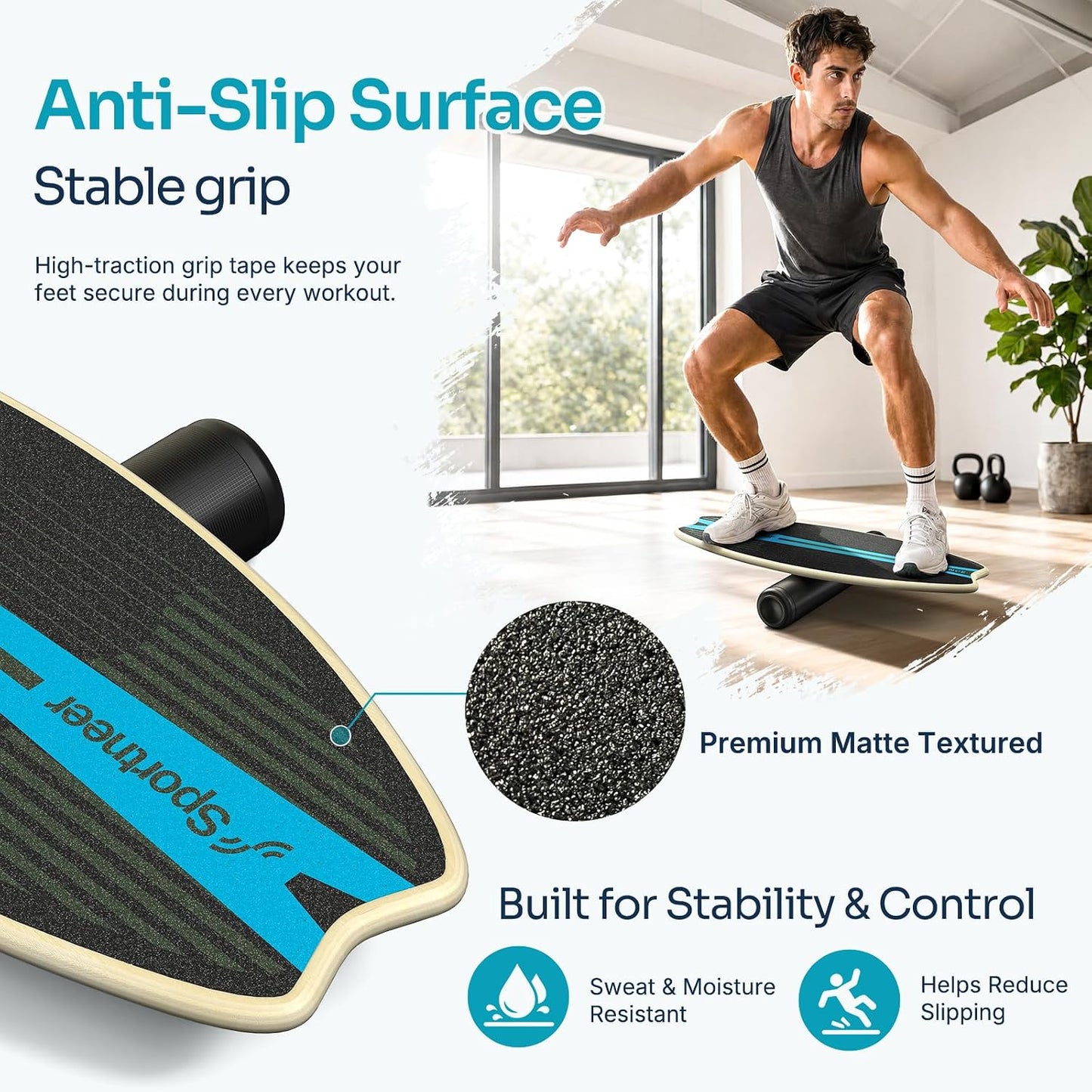 Balance Board - 7 Mode Wobble Board with Roller & Ball | 7 Modes Balance Trainer, Adjustable Stoppers for Balance Training, Core Workouts, Stability, Surf Training & Physical Therapy