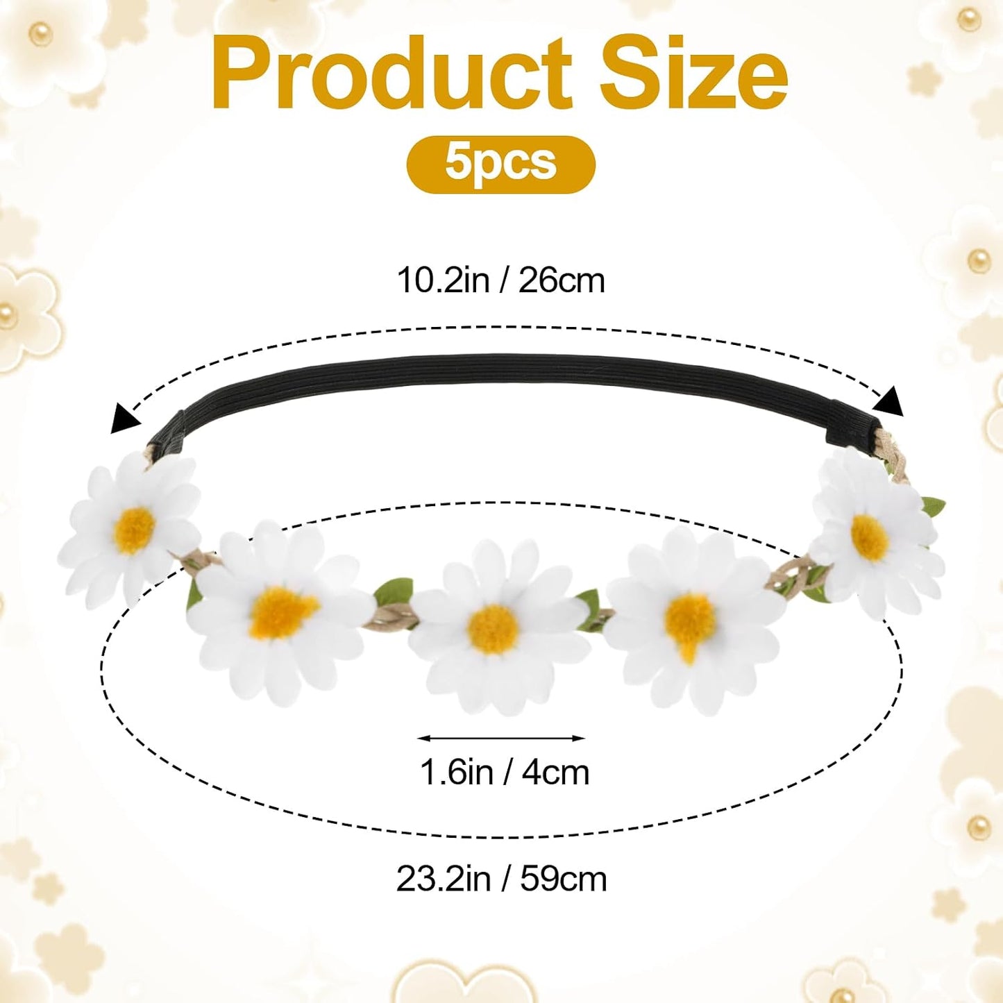5 Pcs Daisy Flower Headband Wreath Hippie Headband Floral Crown for Women Festival Wedding Bridal Party Decorations (White/Yellow/Green)