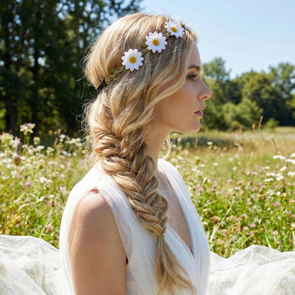 5 Pcs Daisy Flower Headband Wreath Hippie Headband Floral Crown for Women Festival Wedding Bridal Party Decorations (White/Yellow/Green)