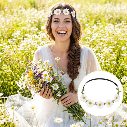 5 Pcs Daisy Flower Headband Wreath Hippie Headband Floral Crown for Women Festival Wedding Bridal Party Decorations (White/Yellow/Green)
