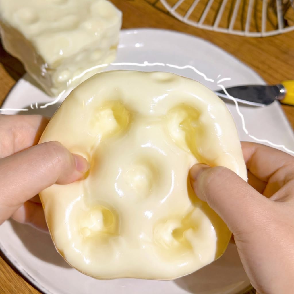 Giant Yellow Squeeze Cheese Squishy -Jumbo Squeeze Luck Cheese Squishy Skin Soft , Soft Novelty Slow Rising Sensory Cheese Stress & Anxiety Relief Fidget Toys (Yellow, L(7cm))