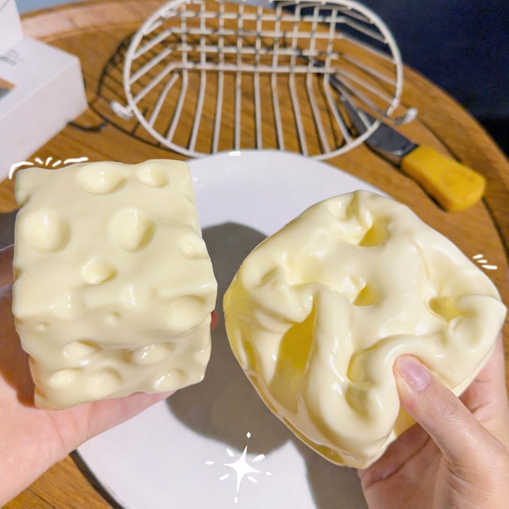 Giant Yellow Squeeze Cheese Squishy -Jumbo Squeeze Luck Cheese Squishy Skin Soft , Soft Novelty Slow Rising Sensory Cheese Stress & Anxiety Relief Fidget Toys (Yellow, L(7cm))