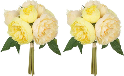 Yellow Peonies Silk Flowers 2 Bouquets Fake Peonies 14 Heads Faux Peony Flowers with Stems for Wedding Decoration Bride Bouquet Faux Flowers Crafts Floral Arrangement (Yellow)