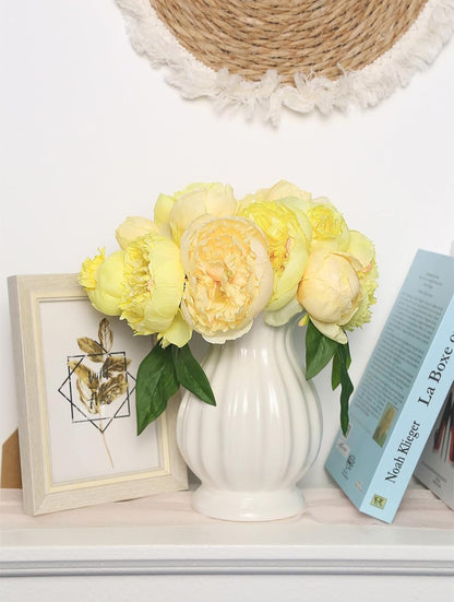 Yellow Peonies Silk Flowers 2 Bouquets Fake Peonies 14 Heads Faux Peony Flowers with Stems for Wedding Decoration Bride Bouquet Faux Flowers Crafts Floral Arrangement (Yellow)