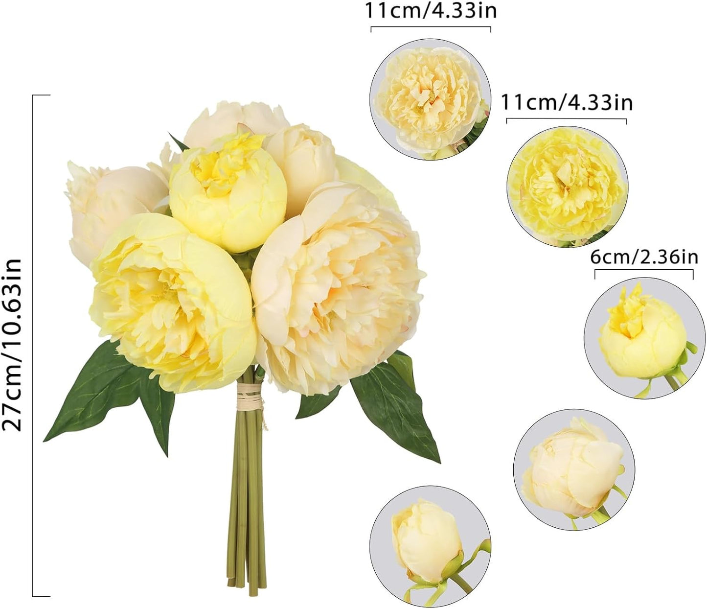Yellow Peonies Silk Flowers 2 Bouquets Fake Peonies 14 Heads Faux Peony Flowers with Stems for Wedding Decoration Bride Bouquet Faux Flowers Crafts Floral Arrangement (Yellow)
