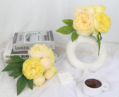 Yellow Peonies Silk Flowers 2 Bouquets Fake Peonies 14 Heads Faux Peony Flowers with Stems for Wedding Decoration Bride Bouquet Faux Flowers Crafts Floral Arrangement (Yellow)